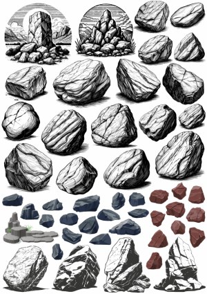 Detailed Vector Illustrations of Various Rock and Stone Types Free Vector