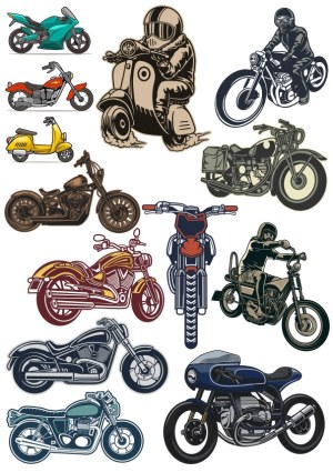 Collection of Various Motorcycle and Scooter Vector Illustrations Free Vector