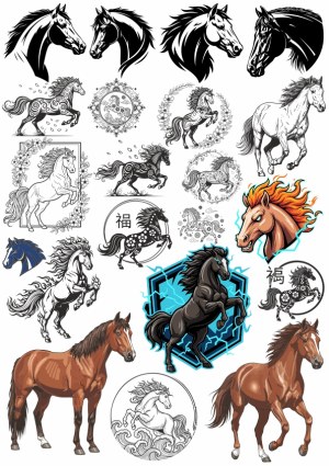 Collection of Stylized and Realistic Horse Illustrations and Silhouettes Free Vector