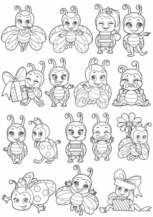 Cute Ladybug Cartoon Characters Line Art Collection Free Vector
