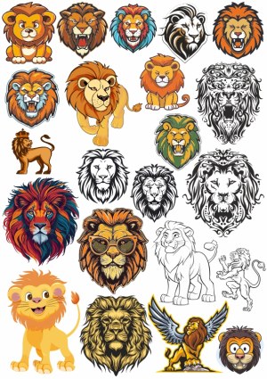 Collection of Lion Vector Illustrations and Mascots Free Vector