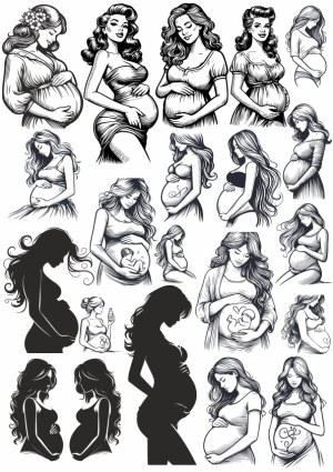 Black and White Vector Illustrations of Pregnant Women Free Vector