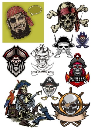 Collection of Pirate and Skull Vector Illustrations Free Vector