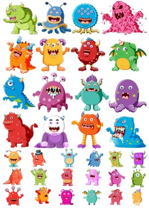 Collection of Colorful Cartoon Monster Characters Free Vector