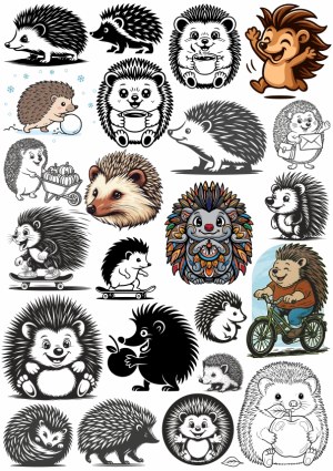 Collection of Cute and Playful Hedgehog Vector Illustrations Free Vector