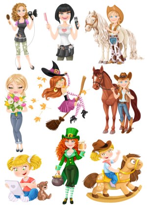 Vector Collection of Diverse Female Characters in Various Themes Free Vector