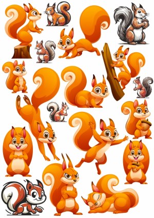 Cute Cartoon Squirrel Character Poses and Expressions Vector Set Free Vector
