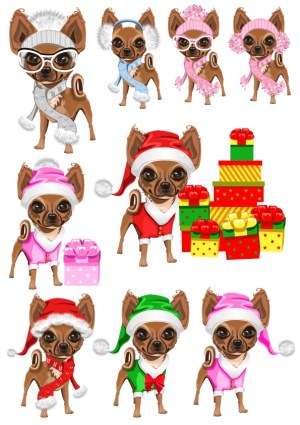 Christmas and Winter Chihuahua Dogs with Holiday Accessories and Gifts Free Vector