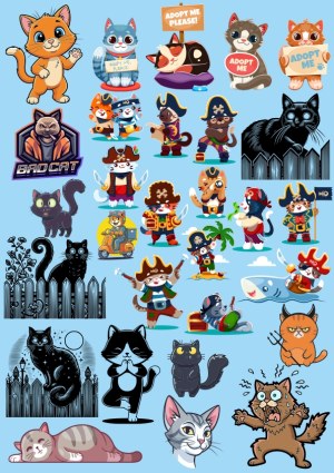 Cute Cartoon Cats in Various Poses and Costumes Free Vector