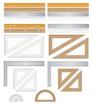 Set of Various Ruler and Protractor Vectors in Different Materials Free Vector