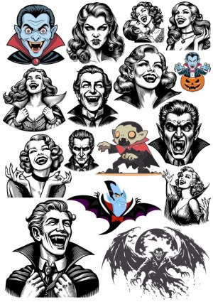 Collection of Vampire and Dracula Vector Illustrations Free Vector
