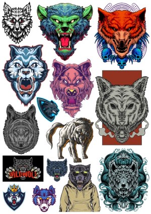 Collection of Fierce Wolf and Werewolf Vector Illustrations Free Vector