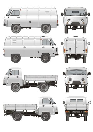 Detailed Vector Set of White Van and Pickup Truck Free Vector