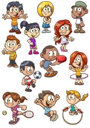 Cartoon Kids Playing Sports and Activities Vector Set Free Vector