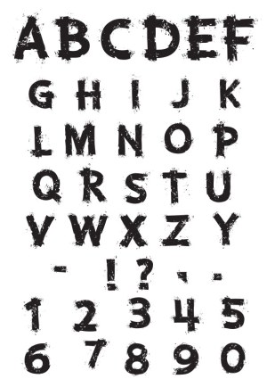 Grunge Style Distressed Alphabet and Numbers Vector Set Free Vector