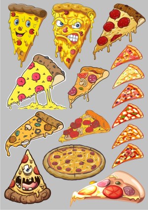 Assorted Pepperoni and Cheese Pizza Slices Vector Collection Free Vector