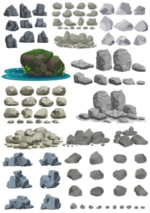 Collection of Various Rock and Stone Vector Illustrations Free Vector