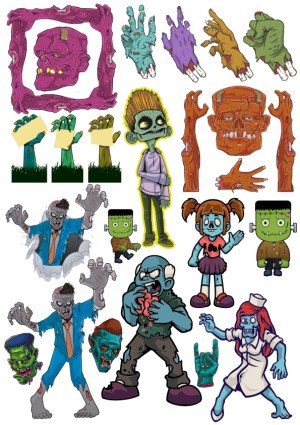 Cartoon Zombie Characters and Monster Limbs Vector Set Free Vector