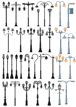 Collection of Decorative Street Lamp Post Vector Icons Free Vector