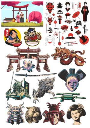 Japanese Culture and Traditional Symbols Vector Collection Free Vector