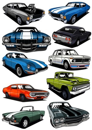 Classic Muscle and Vintage Cars Vector Collection Free Vector