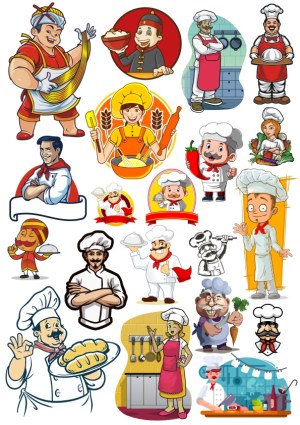 Cartoon Chef Characters and Cooking Scenes Collection Free Vector