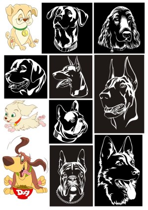 Collection of Dog Portraits and Cartoon Dogs Vector Illustrations Free Vector