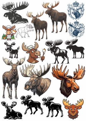 Variety of Moose Illustrations and Silhouettes Free Vector