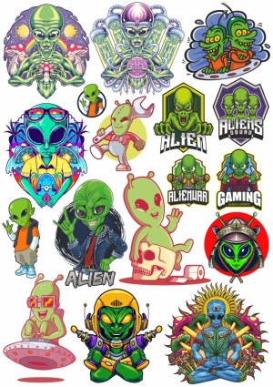 Collection of Colorful Alien and Extraterrestrial Character Illustrations Free Vector