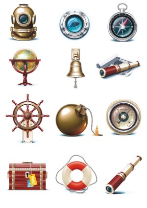 Vintage Nautical and Exploration Equipment Vector Set Free Vector