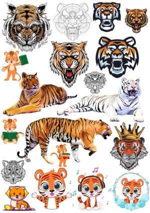 Diverse Tiger and Tiger Cub Vector Illustrations Free Vector