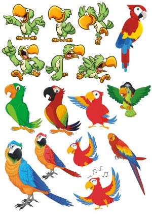 Set of Colorful Cartoon Parrot and Macaw Vector Illustrations Free Vector