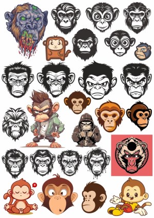 Collection of Monkey and Ape Vector Illustrations and Cartoon Characters Free Vector