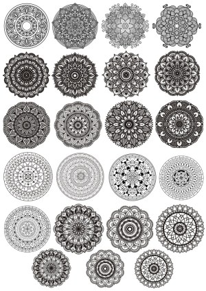 Collection of 24 Black and White Mandala Designs Free Vector