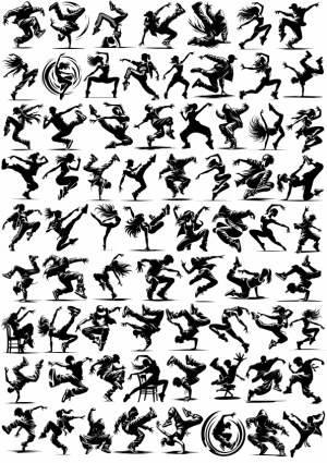 Breakdance Silhouettes Set of Dynamic Dance Moves Free Vector