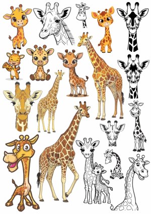 Collection of Cartoon and Realistic Giraffe Illustrations Free Vector
