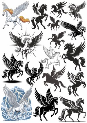 Collection of Winged Pegasus Horse Silhouettes and Illustrations Free Vector