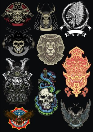 Collection of Detailed Skull and Animal Emblems with Cultural and Tribal Themes Free Vector