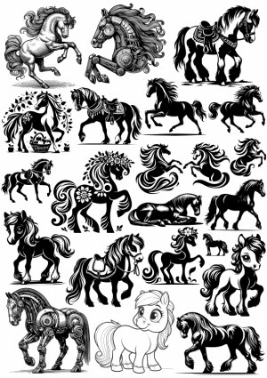 Black and White Vector Horse Illustrations Set Free Vector
