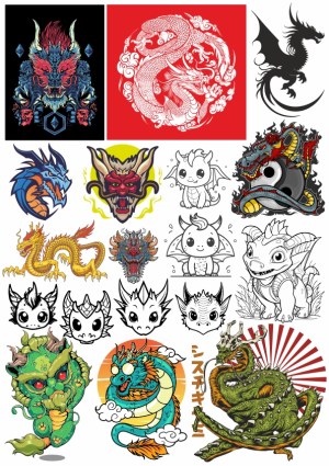 Collection of Dragon and Mythical Creature Vector Illustrations Free Vector