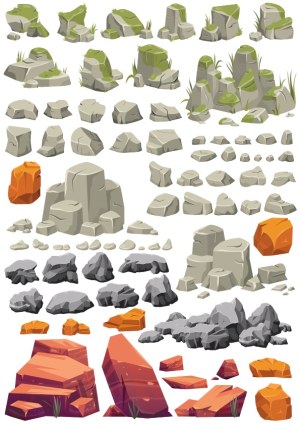 Collection of Vector Rocks and Boulders in Various Colors and Shapes Free Vector