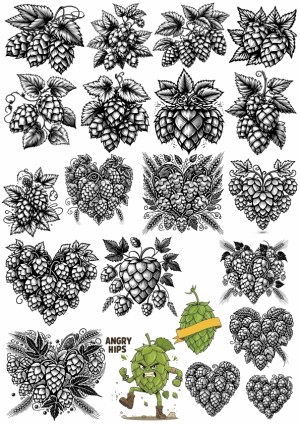 Detailed Hops Botanical Line Art and Character Illustrations Free Vector