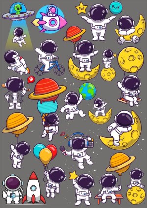 Cute Cartoon Astronauts and Space Objects Vector Set Free Vector
