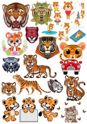 Collection of Diverse Tiger Vector Illustrations and Cartoon Characters Free Vector