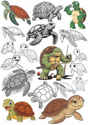 Collection of Turtle and Tortoise Vector Illustrations in Various Styles Free Vector