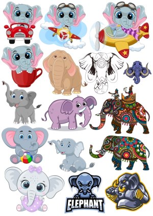 Collection of Cute and Decorative Elephant Vector Illustrations Free Vector