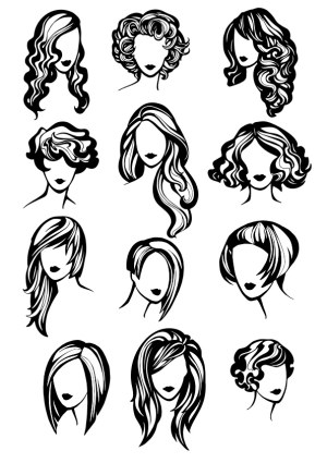 Set of 12 Women's Hairstyles Silhouette Vector Icons Free Vector