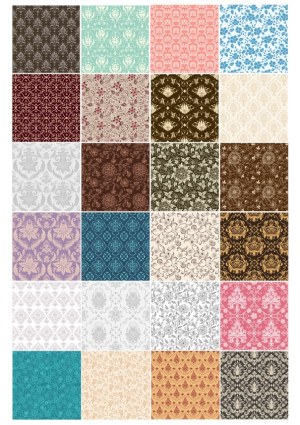 Collection of 24 Vintage Floral Damask Vector Patterns Free Vector