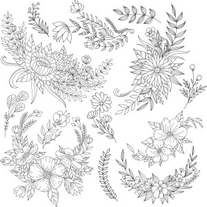 Black and White Hand-Drawn Floral Bouquet Illustrations Free Vector