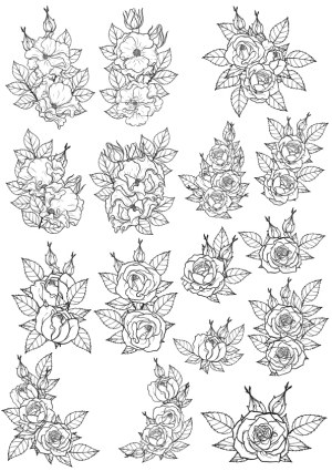 Black and White Outline Rose Flower Vector Set Free Vector
